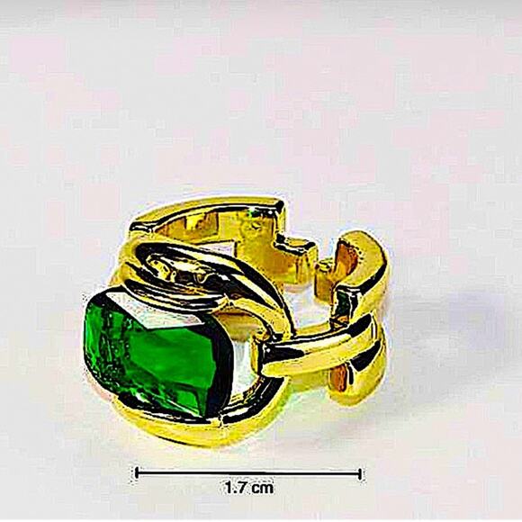 Gold Emerald Crystal Matching Necklace, Earrings, Ring Set - Picture 5 of 8